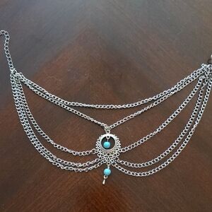 Silver and Turquoise Layered Ankle or Wrist Bracelet Boho